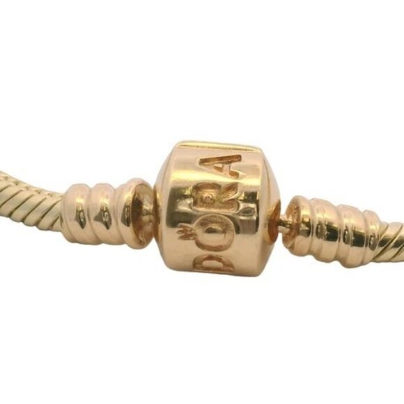 Pandora Moments 14kt Yellow Gold Snake Chain 7.25" Charm Bracelet Cylinder Clasp - Picture 10 of 10
